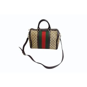 GUCCI Sherry Line Boston Bag Handbag Beige Tan GG Canvas